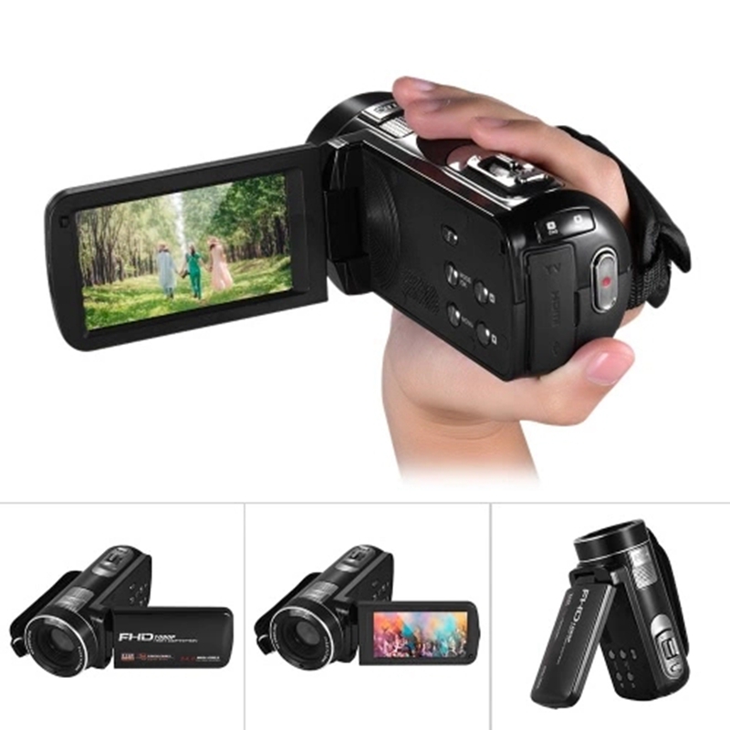

1080P Full HD Digital Video Camera Camcorder 16x Digital Zoom with Rotation LCD Press Sn Max. 24 Mega Pixels Support, Black