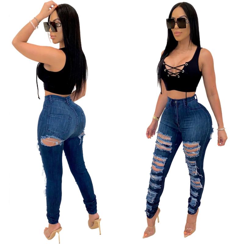 

Fashion Casual Summer Cool Pant Individual Street Style Flared Flounces Torn Denim Trousers High Waist Sexy Women Long Jeans, Color-1