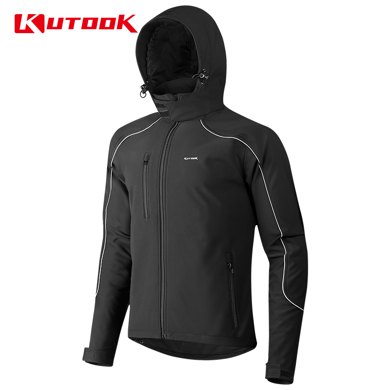 

KUTOOK Winter Cycling Jacket Men Soft Shell Fleece Thermal Coat Outdoor Casual, Black