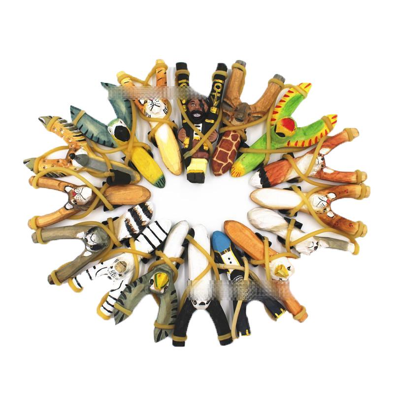 

Mixed Styles Creative Wood Carving Animal Slingshot Cartoon Animals Hand-Painted Wooden Slingshot Crafts Kids Gift