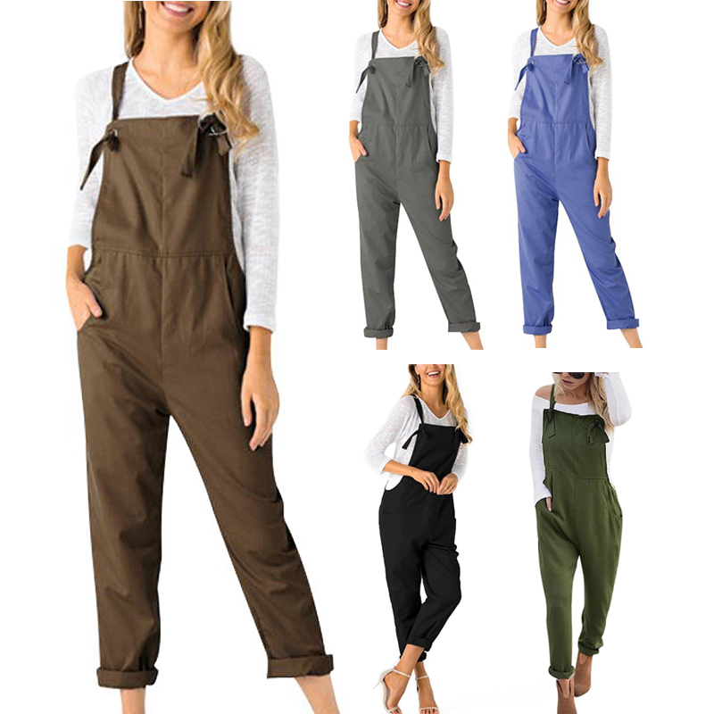 

Women Casual Straps Pockets Jumpsuit Ladies Loose Solid Sleeveless Rompers Overalls Harem Trousers Army Green, Pink