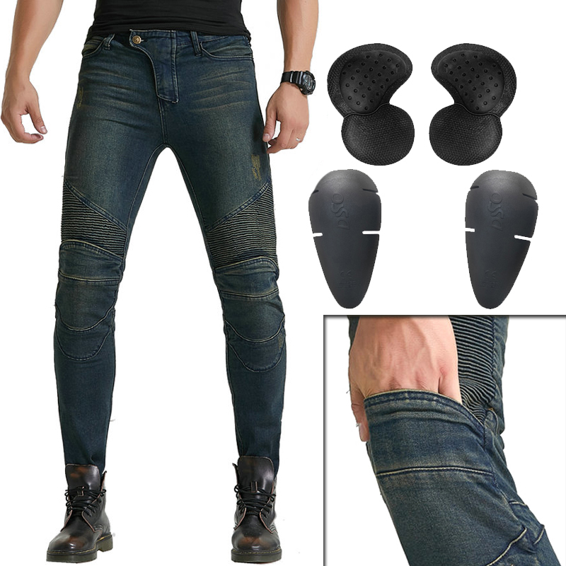 

Korea sale Slim fit Men Off Road Riding Pants motorcycle Jeans Motorbike Trouser Knee Hip Pads Knight aged Scratch Jeans H-EV-17