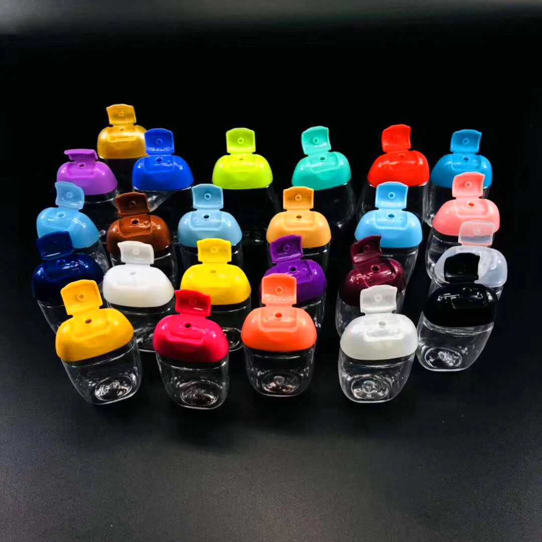 

30ml hand sanitizer bottle PET plastic half round flip cap bottles children carry disinfectant Portable Silicone bottle cover free DHL
