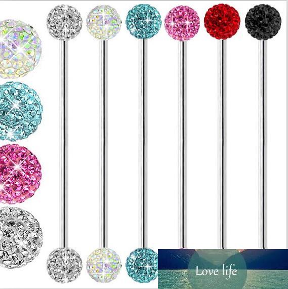 

14 Gauge Basic crystal ball cz GEM Industrial Barbell 38mm ear plugs 50pcs body jewelry, Silver