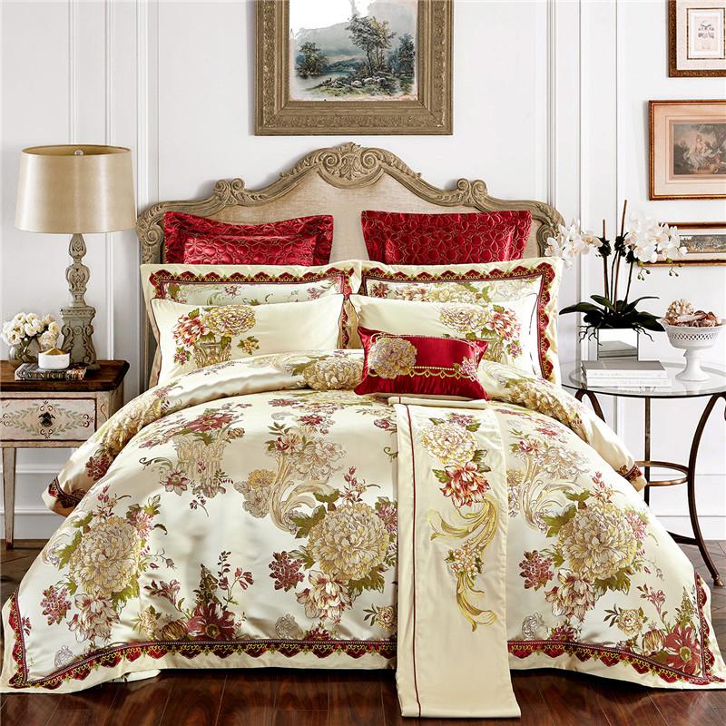 

4/6/9pcs High Quality Luxury Wedding Jacquard Bedding set King Queen size Embroidery Bed set Duvet cover Bedsheet Pillowcases, Zajs1