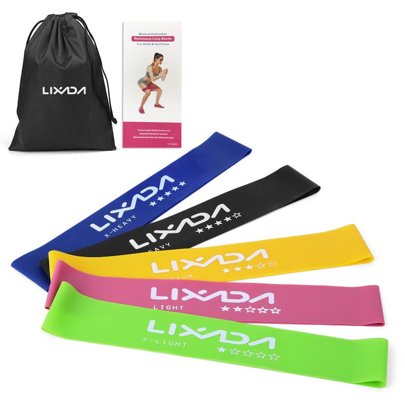 

Lixada 5PCS Yoga Resistance Loop Bands Set Latex Strength Exercise Home Training Fitness Elastic Bands Workout with Carry Bag