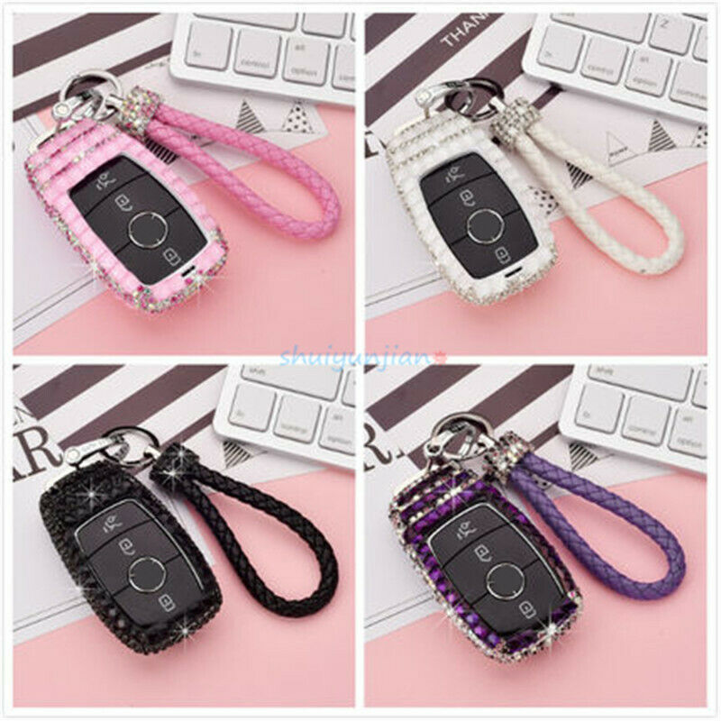 

For Mercedes Benz New E Class E200l 2018 Diamond Car Key Case Bag Cover Keychain, Pink