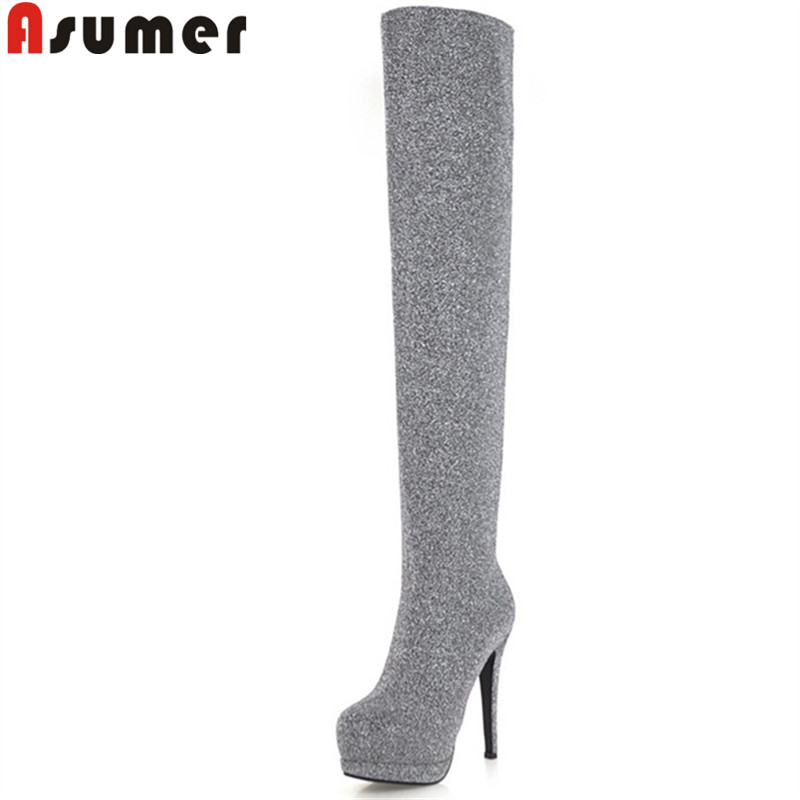 

ASUMER 2020 autumn winter boots round toe platform super high thin heels over the knee boots elegant platform ladies prom shoes, Black