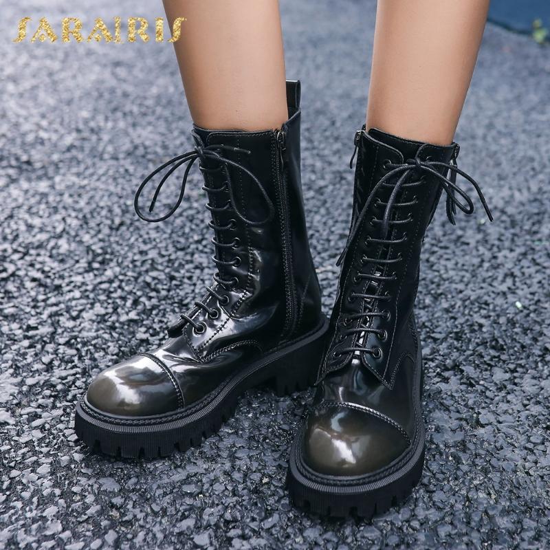 

Sarairis 2020 Fashion New Genuine Leather Zipper Short Boots Women's Thick Heels Non-Slip Work Motorcycle Boots Woman Shoes, Army green