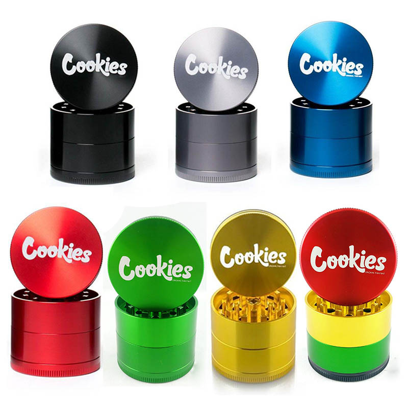 

Cookies Grinder California SF Vape Packaging Zinc Alloy 4 Layers 40*35mm Rainbow Herb Grinders Tobacco Accessories with Retail Box Package