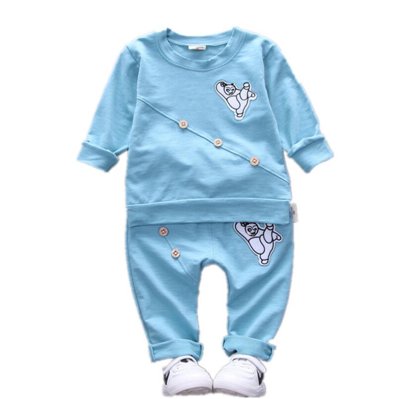 

2019 Fashion Spring Autumn Children Boys Clothing Sets Baby Kung fu panda Bear T-shirt Pants 2Pcs/Sets Kids Cotton Tracksuit, Blue