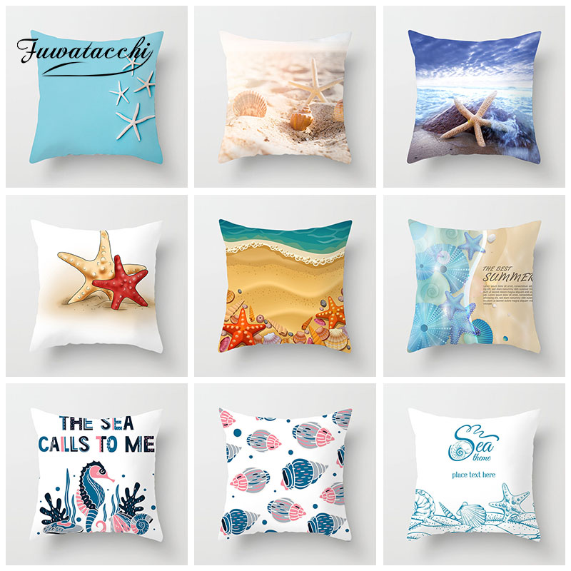 

Fuwatacchi Cartoon Ocean Pattern Cushion Cover Starfish Conch Pillow For Car Home Room Sofa Decorative Pillowcase 45cm*45cm, Pc02741
