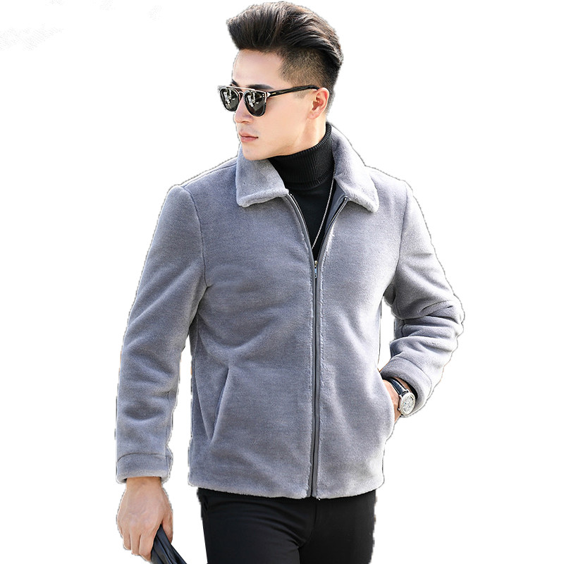 

Wool Coat Sheep Shearing Real Fur Men Autumn Winter Jacket Men Short Luxury Coat Overcoat Erkek Mont L18-2907 KJ1401, Gray