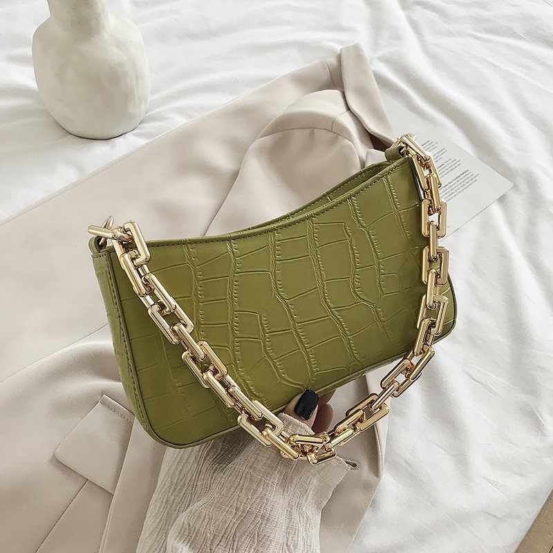 

Luxury Handbag Women Bags Design Retro Leather Bag Stone Pattern Thick Chain Shoulder Bag Women Small Hobo Purses, White shoulder bag