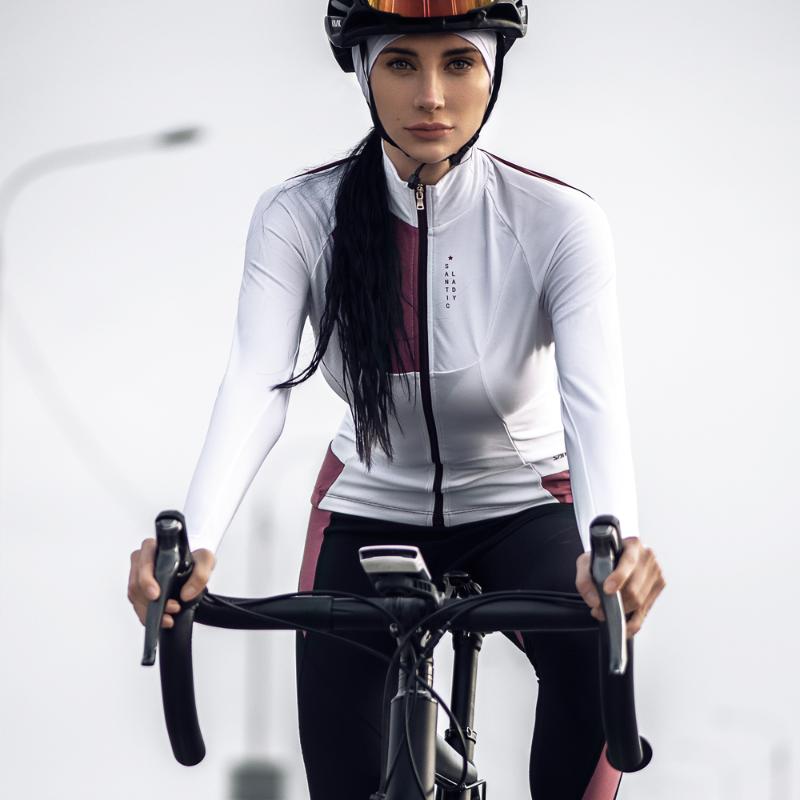 

Santic Women Cycling Jersey Long Sleeve Warm Cycling Jacket Breathable Warm Bike Clothing MTB Jersey Tops Racing Ciclismo, White