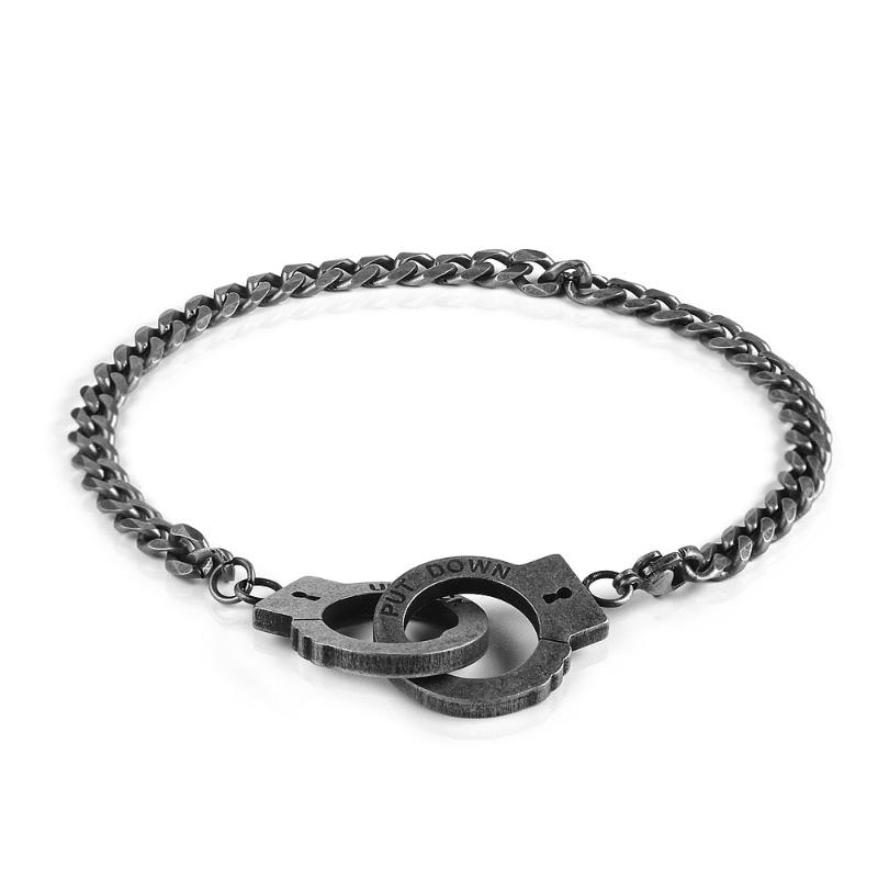 

3 Colors Vintage Titanium Steel Handcuffs Bracelet Faith Hip-hop Punk Locomotive Men Women Cuba Chain