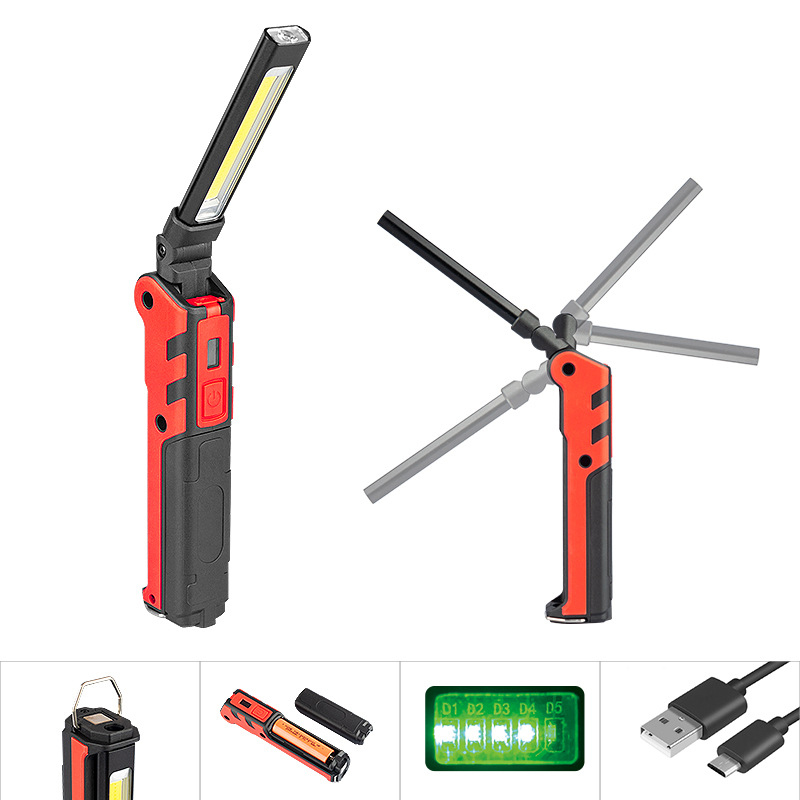 

Front+Side COB LED 270 Rotation USB Charging Work Light Magnet Tail Folding Flas Camping/Repairing/Emergency Build-in battery