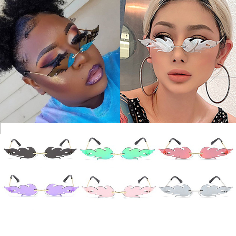 

Wholesale 6 Mixed Colors Chic Hot Fire Mirror Sunglasses For Women Brand Irregular Party Sun Glasses Men Hip Hop Shades Bulk