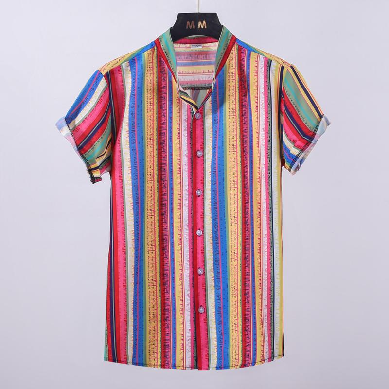 

Fashion hawai shirt Summer Refreshing Beachwear Vertical Striped streetwear overhemd Striped camiseta rayas Big Size Shirt Men, Blue