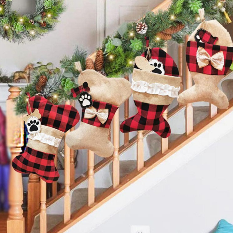 

Christmas Stockings Bone/Fish Shaped Xmas Socks Gift Bag Christmas Decoration 2021 New Year Decor tree pendant