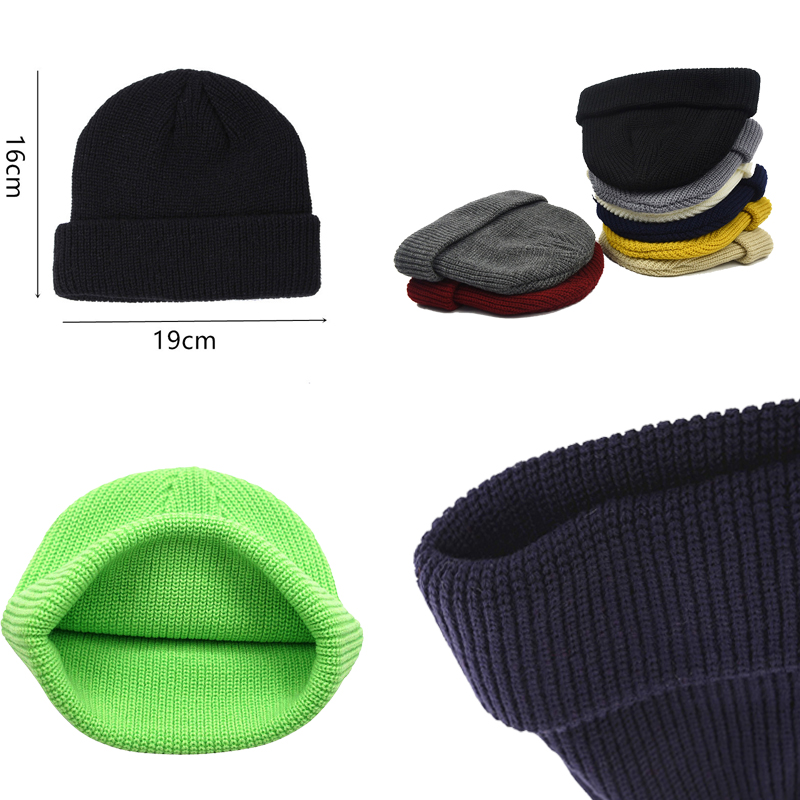 

M MISM Unisex Winter Ribbed Knitted Cuffed Short Melon Cap Solid Color Skullcap Baggy Retro Ski Fisherman Docker Beanie