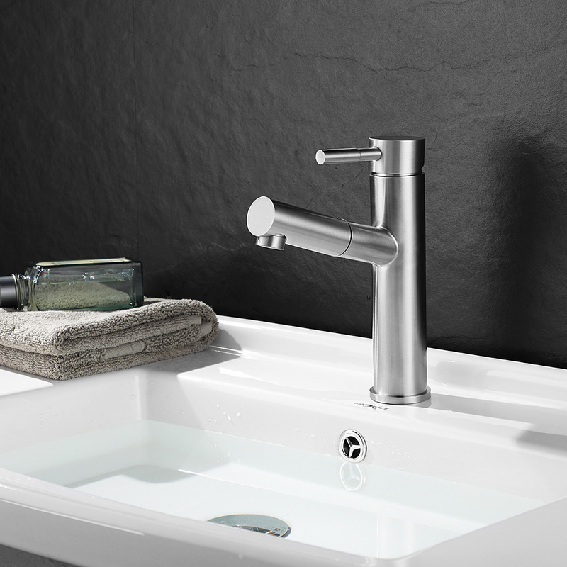 

304 stainless steel pull-out faucet hot and cold basin wash basin wash single hole retractable faucet
