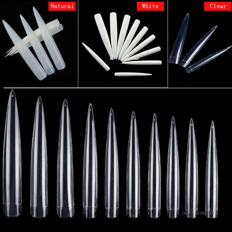

100Pcs Extra Long Stiletto False Nail Tips Full Cover Acrylic False Nail Fake Tips DIY Gel Salon Stage Art Nails, White