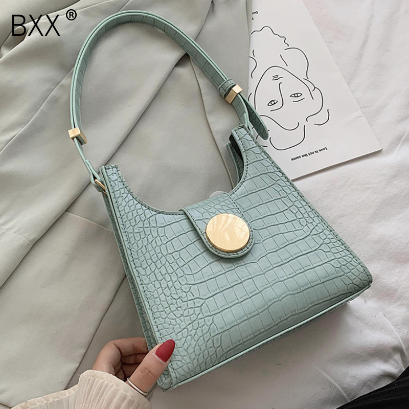 

[BXX] Crocodile Pattern PU Leather Crossbody Bags For Women 2020 Simple Shoulder Handbags Female Travel Cross Body Bag HN070, Black