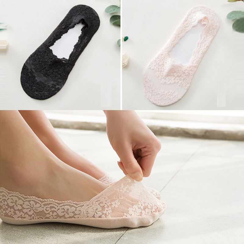 

5 Pairs New Transparent Short Lace Socks Women Summer Hollow Out Boat Socks Slippers Female Soft Breathable Low Invisible