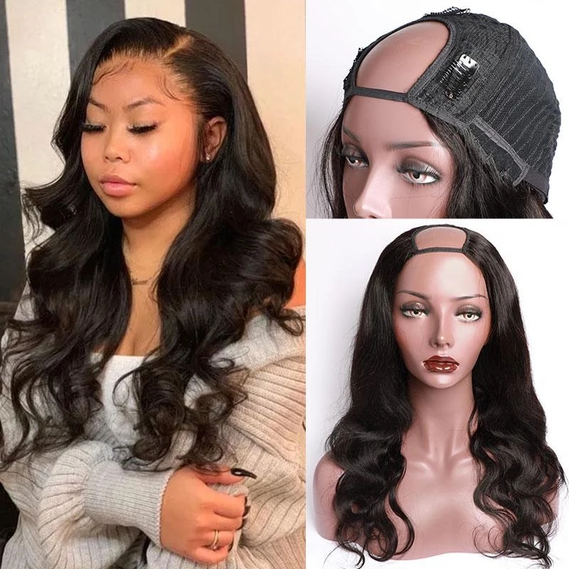 

U Part Wig Body Wave Human Hair Wigs for Women Brazilian Remy Hair Can be permed and Dye Free Shipping Body Wave Wig, Natural color