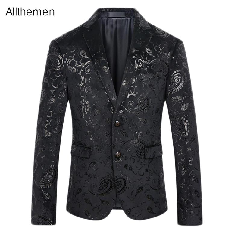 

Allthemen Mens Blazer Men Slim Fit Blazer Masculino Men Black Stylish Party Stage Prom Jacket Suit Mens Coat Costume, As shown