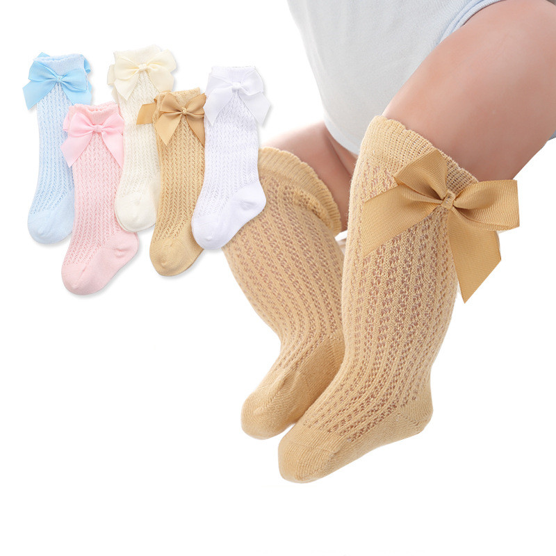 

2020 Spring Summer Kids Girls Socks with Bow Knee High Hollow Out Long Socks Cotton Princess Children