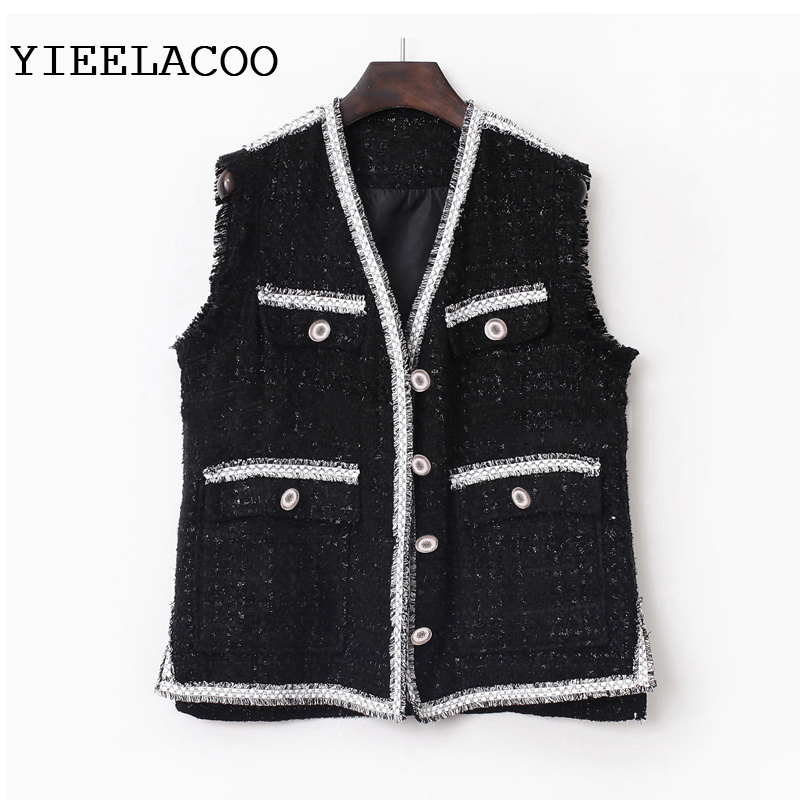 

Tweed jacket sleeveless Women Black spring / autumn / winter women' jacket new female ladies tassel