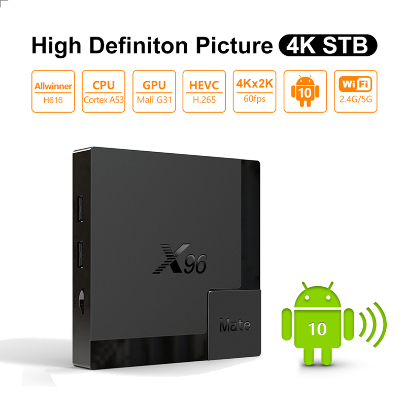 

X96 MATE TV BOX Android 10.0 H616 4GB 32GB 64GB 2.4G 5G WiFi Bluetooth 6K Set Top Box P H96 MAX