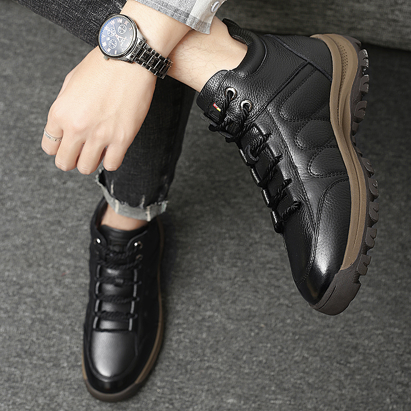 

New High Top Sneakers Men Casual Shoes Hiking Shoes Anti-Slip Outdoor Winter Walking Boots Tenis Masculino Boots Fur Plush, Black