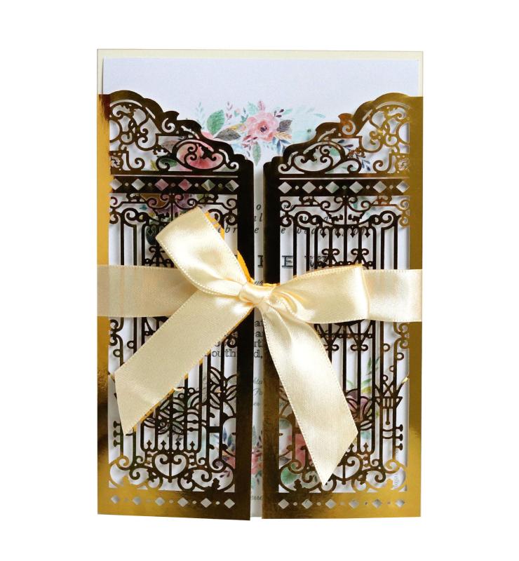 

Happiness Door Shape Invitation Card Hollow Wedding Invitation Cards With Ribbon Birthday Party Wedding Decor Supplies