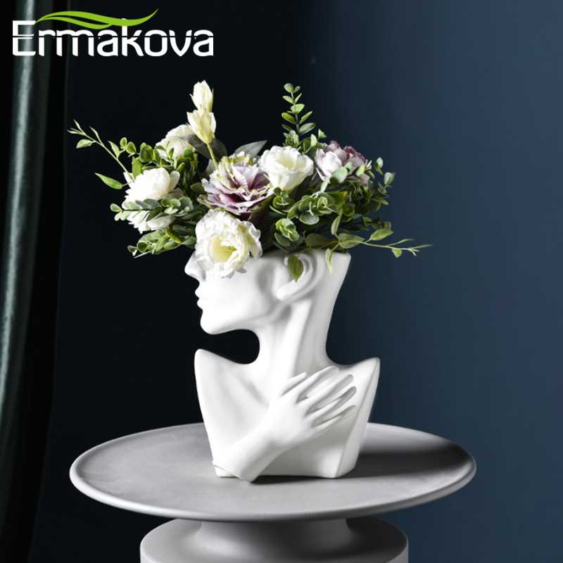 

ERMAKOVA Nordic Ceramics Vase Human Head Abstract Half body Flower Pot Flower Arrangement Human Face Modern Home Decoration