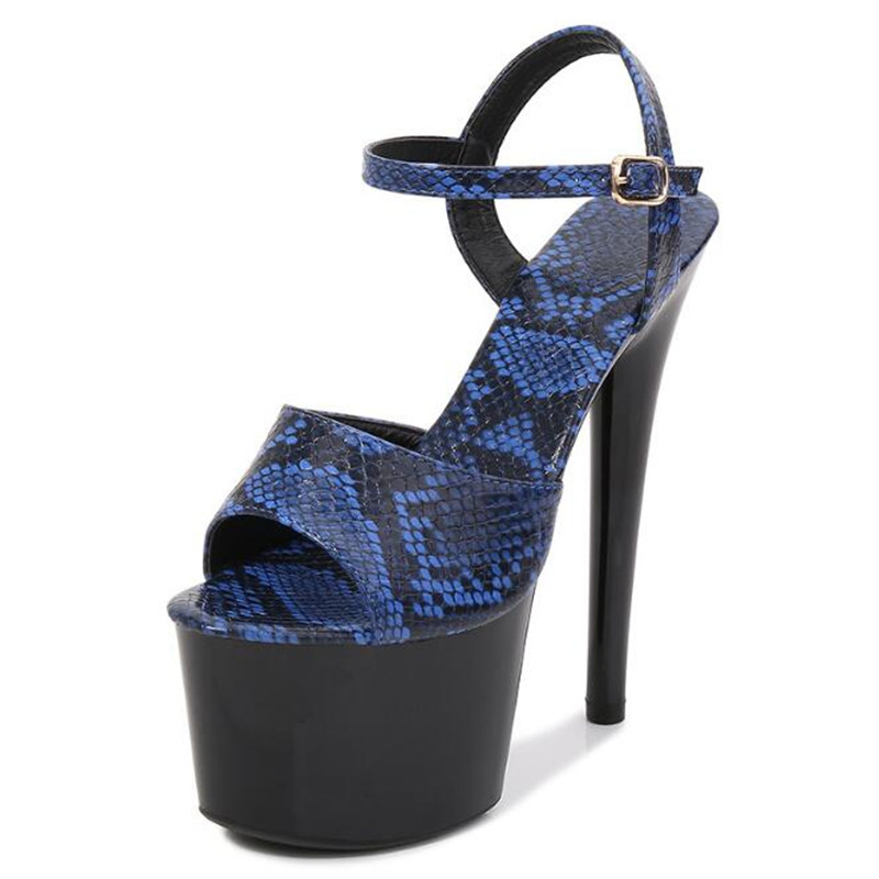 

Sandalias Women's Sandals Ladies Pumps PU Buckle 16CM Thin High Heels Open Toed waterproof platform Serpentine womens shoes 2020, 20cm