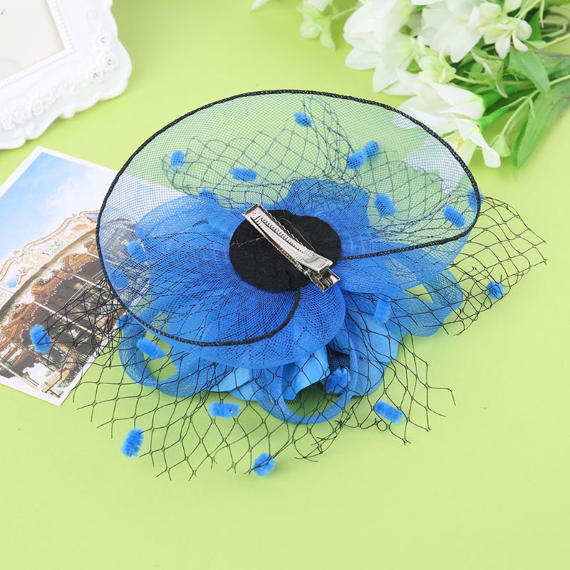 

Womens Womens Kids Girl Mesh Veil Hat Hair Clip Elegant Ribbon Big Flower Solid Color Fascinator Small Plush Wave Point Bridal