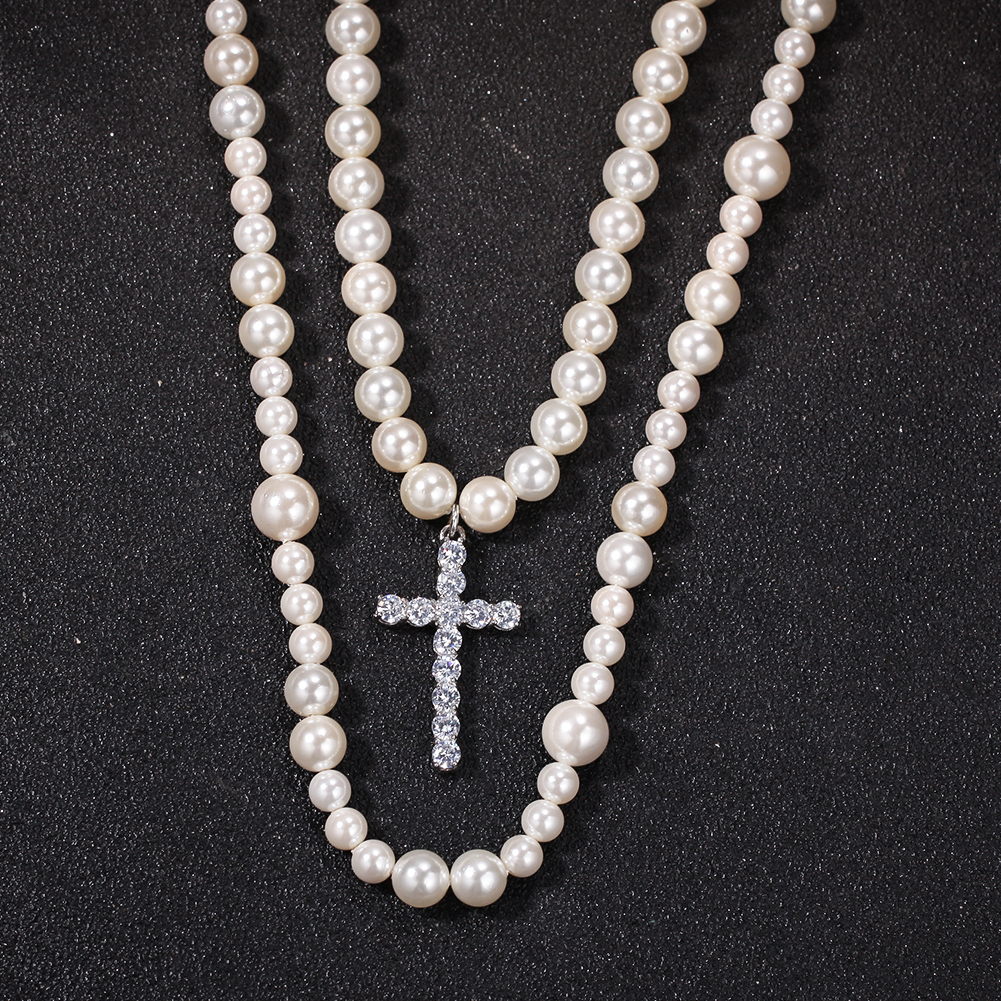 

Cross pendant Double pearl necklace Set,hiphop fashion neckalces,8-10mm Mix pearl cross pendant necklace NNS1315