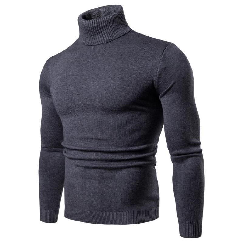 

New Streetwear Men's Winter Warm Cotton High Neck Pullover Jumper, Dark grey