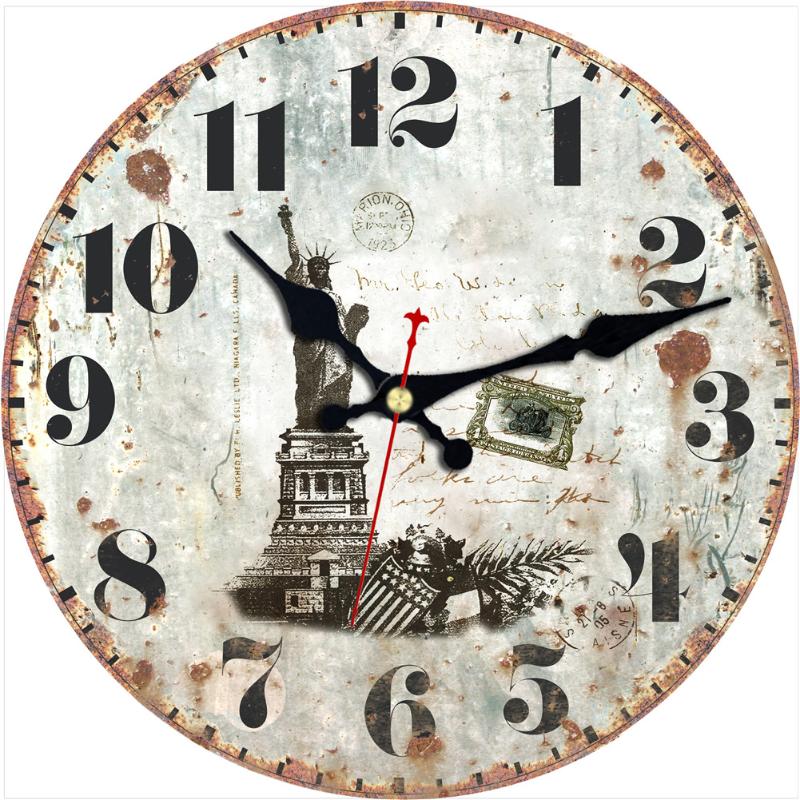 

Wooden Wall Clock 16 Inch New York City Street Vintage Large Clock Paris French Stylish Non -Ticking Silent Round Wall