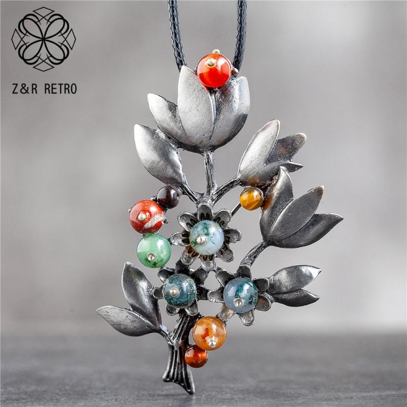 

Plant Jewelry Tree Of Life Pendants Long Necklace for Women Vintage Beads Suspension Rope Chains Choker Wholesale Jewellery 2020