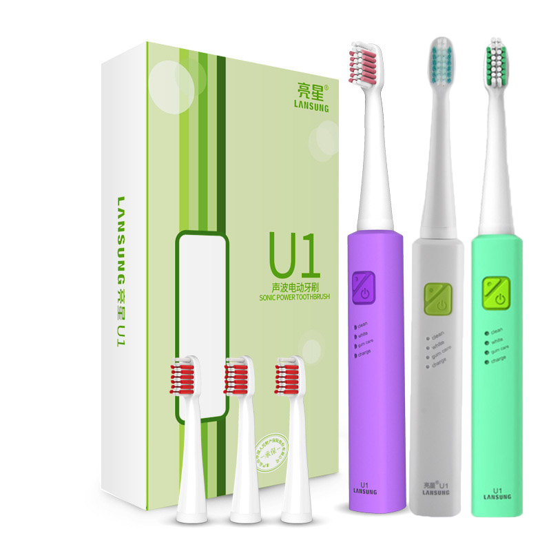 

LANSUNG Ultrasonic Sonic Electric Toothbrush USB Rechargeable Tooth Brushes with 4 Pcs Replacement Heads Timer Brush Waterproof