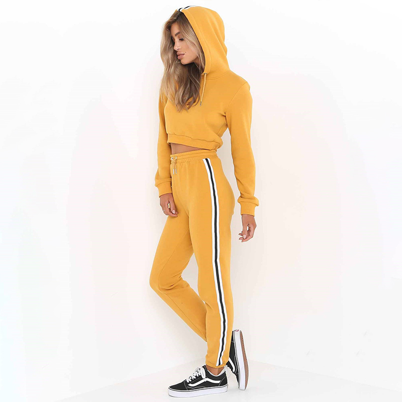 

Two Piece Set Hoodies Crop Top and Pants Women Sweatshirt Pullover Tracksuit Women Sportswear Casual Sports Sweatshirt Set, Pink