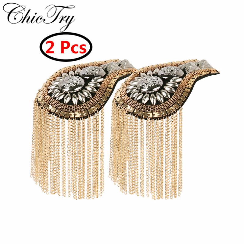 

Fashion Unisex Adults Fashion Vintage Tassel Link Chain Epaulet Shoulder Boards Badge Shoulder Brooch Women Men Suit Accessories
