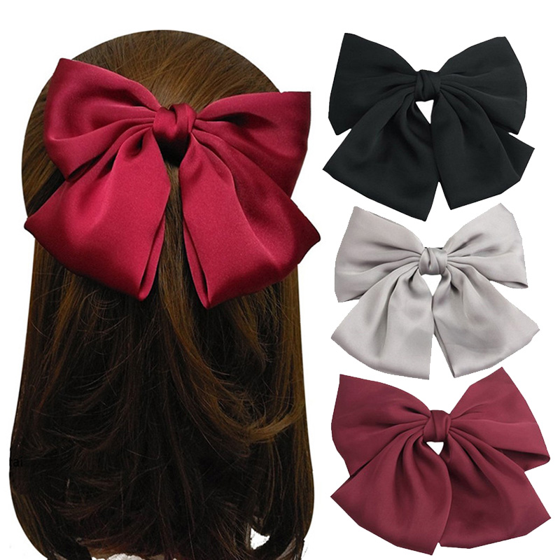 

2020 New Big Hair Bow Sweet Women Bowknot Hair Clips Satin Two Layer Butterfly Bow Hairpin Fashion Girl Accessories