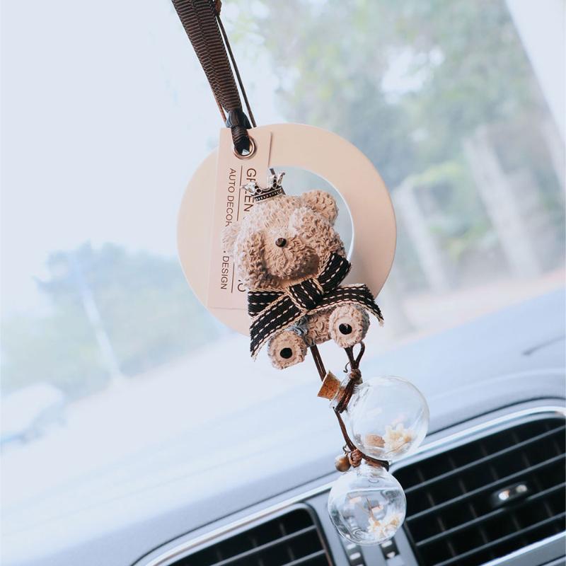 

Interior Decorations Car Charm Rear View Mirror Hanging Lovely Crown Bear Handmade Environmental Gypsum Air Freshener Holder