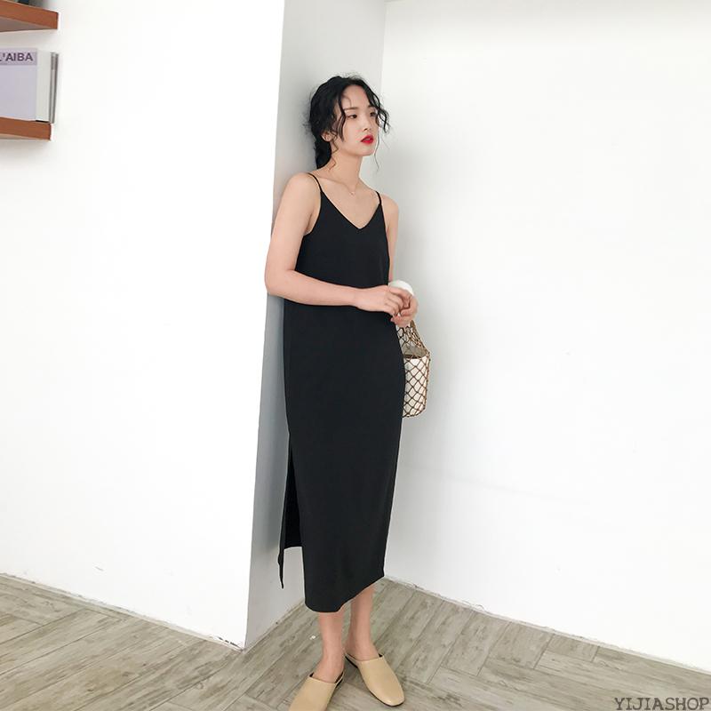 

New Sexy Collar Side Split Dress Women Sleeveless Strapless Spaghetti Strap Fashion Loose Sexy Club Elegant Dress Women Hot Sale, Black