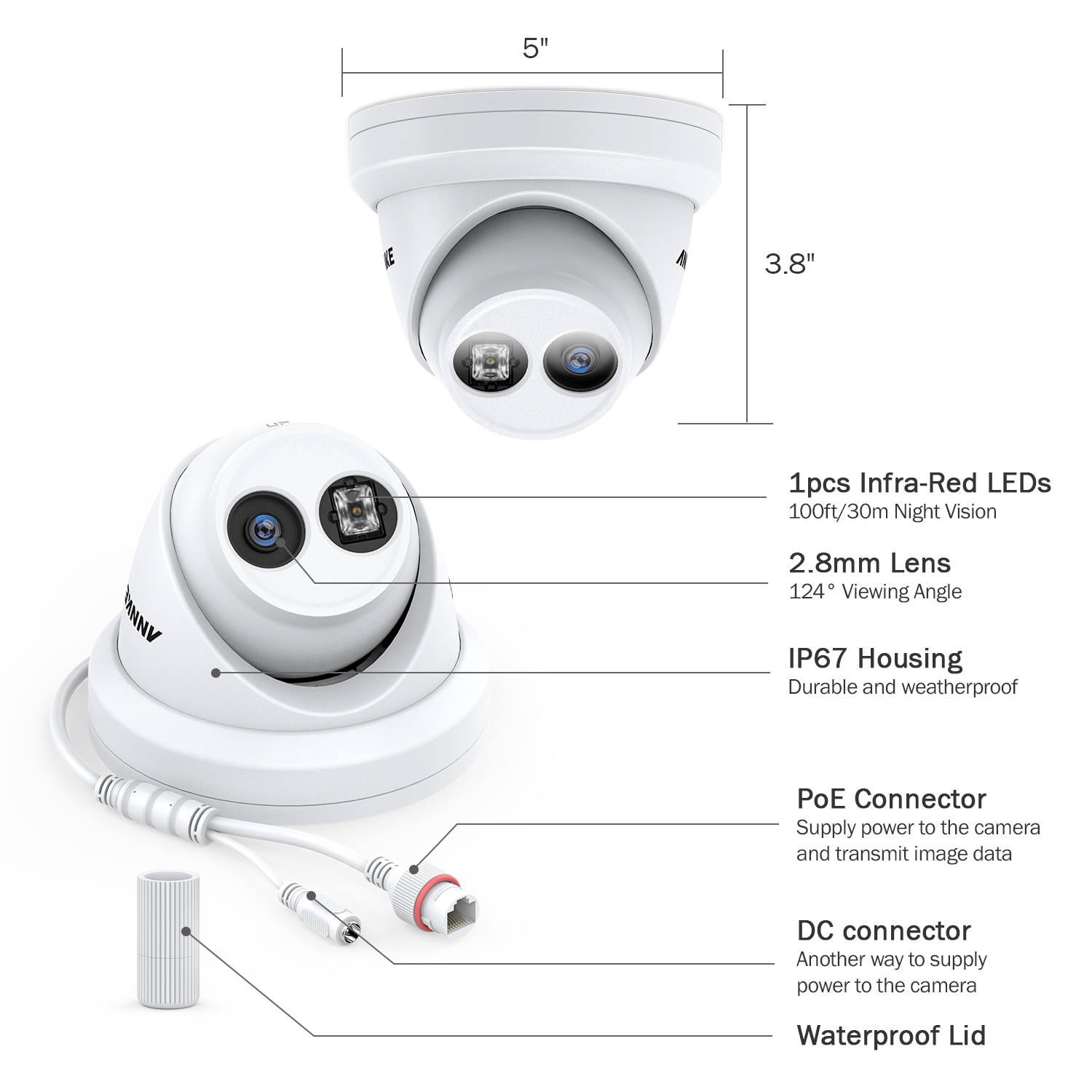 

4PCS Ultra HD 8MP POE Camera 4K Outdoor IP67 Weatherproof Security Network Dome EXIR Night Vision Email Alert CCTV Kit